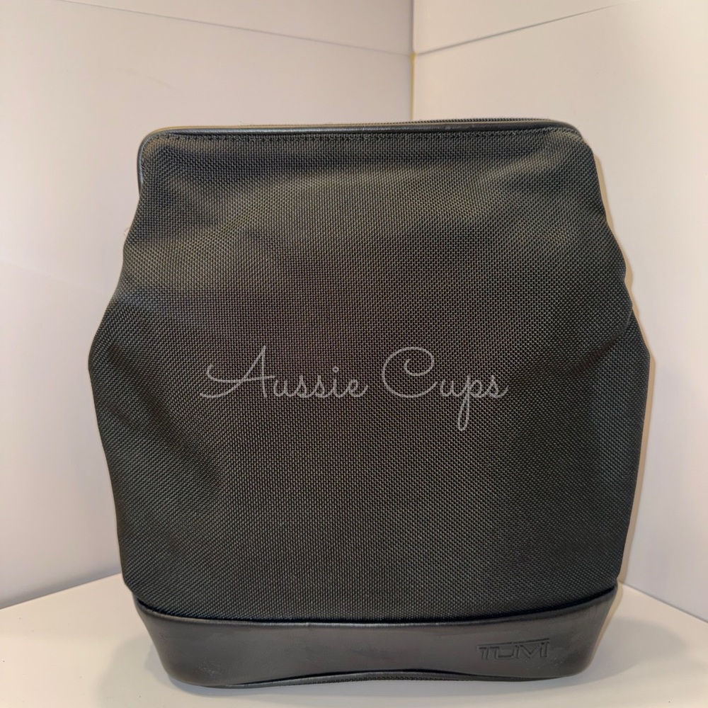 Tumi Black Men's or Women’s Backpack, Leather edging & Leather Straps, zip ups